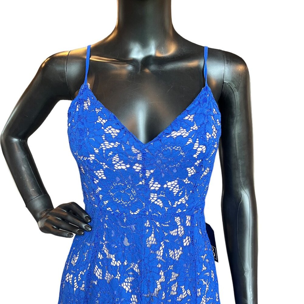 Lulus Royal Blue Lace Overlay Mid-Length Dress